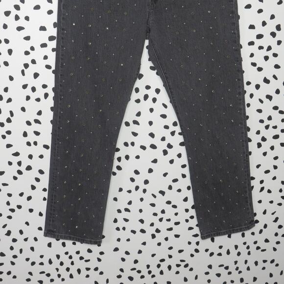 Levi’s Premium Gray Studded Denim High Rise 501 Straight Leg Cropped Jeans - Picture 5 of 14